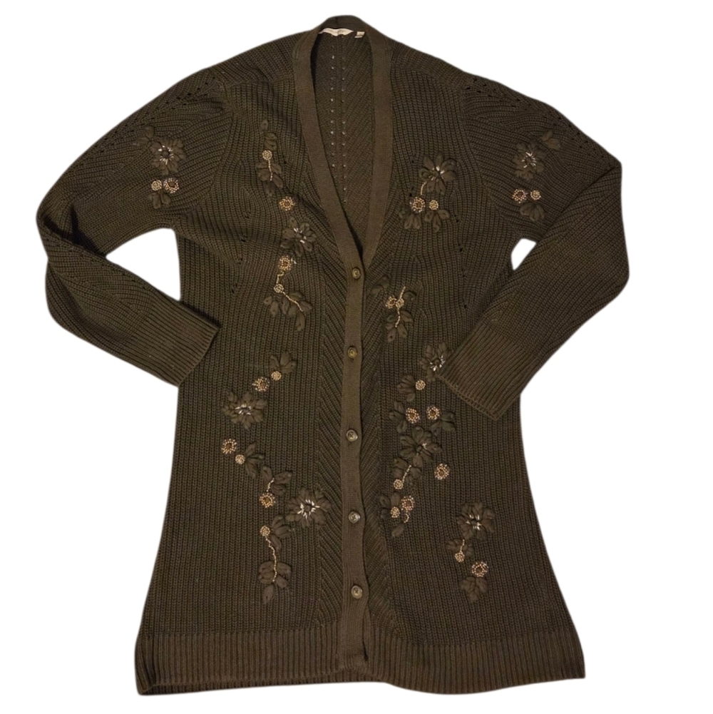 Soft Surroundings Enchanted Forest Cardigan Sweater 3d Knit Green 2FN41 Large - Picture 2 of 9